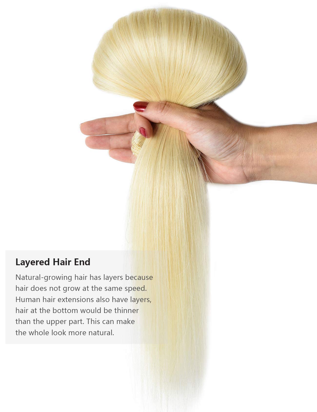 Rose Bud Clip-in Hair Extensions 8Pcs 18 Clips 70g/Set 18 Inch Platinum Blonde Human Hair - Perfect for Parties, Weddings & Daily Styling