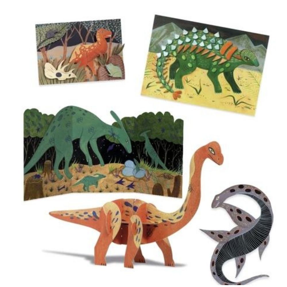 Djeco Multi Activity Kits - The World of Dinosaurs Creative Arts & Crafts Set for Kids | STEM Learning Toys | Dinosaur Themed Painting & Coloring Activities | Perfect for Birthday Gifts & Classroom Projects