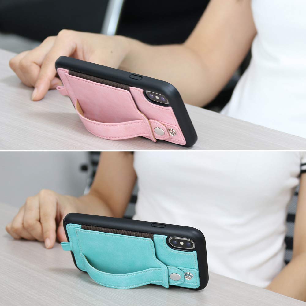 TOOVREN iPhone X/Xs/10 Wallet Case with Card Holder, Detachable Lanyard & Kickstand - PU Leather Protective Phone Cover for Women & Men | Perfect for Travel, Shopping & Daily Anti-Theft Protection (Aqua)