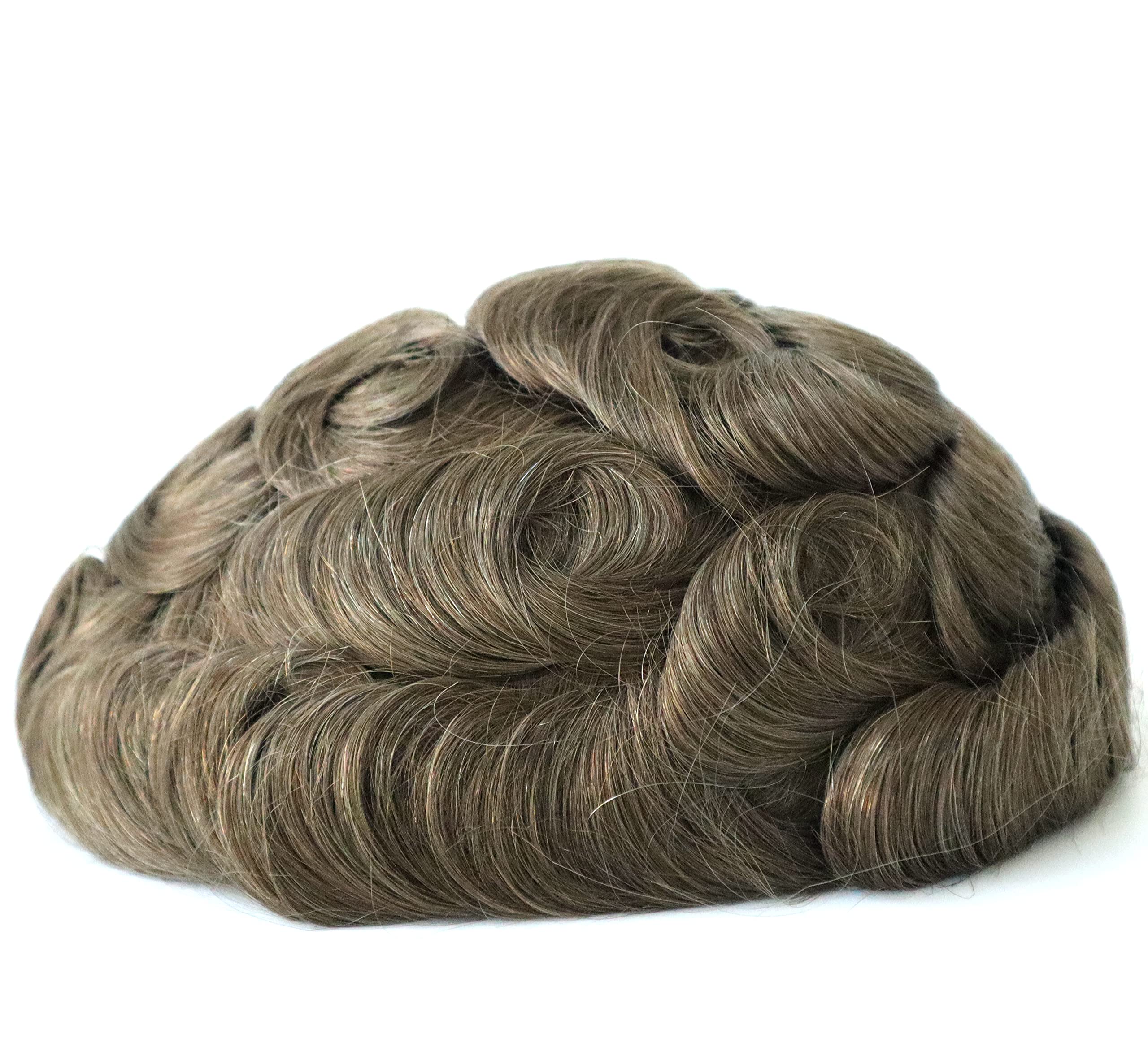 Premium Men's Toupee - 0.12mm Poly Skin V-Looped Human Hair Wig with Scalloped Front & Natural Hairline - Dark Blonde #17 - Perfect for Daily Wear, Special Occasions & Hair Loss Solutions