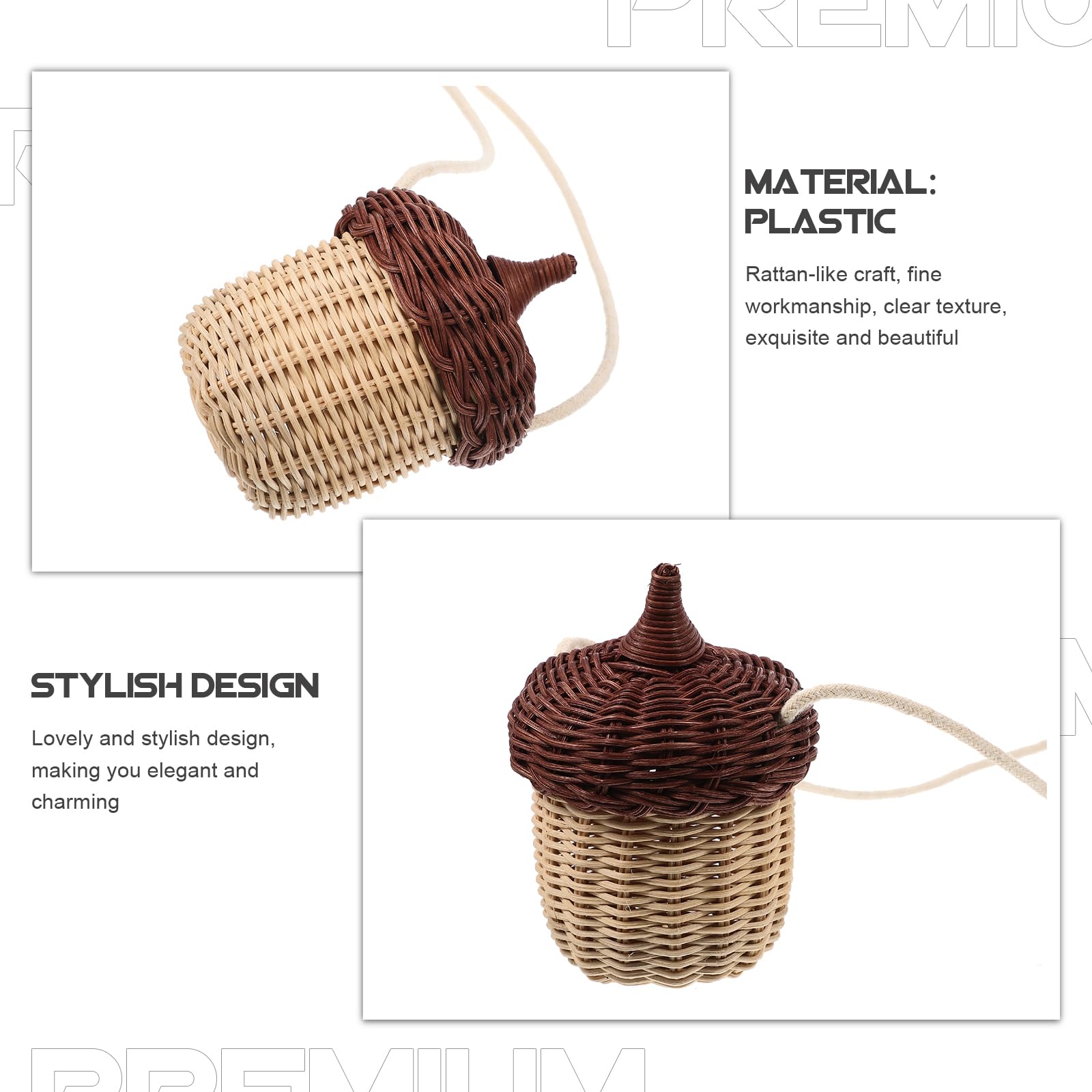 Handwoven Rattan Crossbody Bag - Acorn Shaped Wicker Straw Purse for Women | Boho Chic Shoulder Bag for Beach, Picnic, Shopping & Daily Use | Mushroom Basket Inspired by Little Red Riding Hood