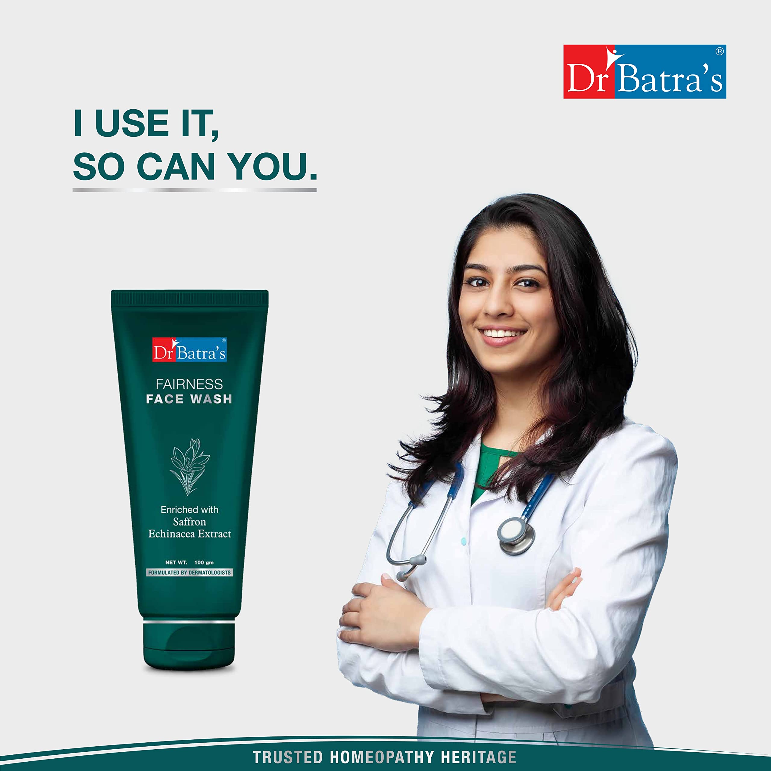 Dr. Batra's Fairness Face Wash with Echinacea & Saffron Extract - Brightening & Rejuvenating Face Wash for Natural Glow, Reduces UV Damage & Promotes Healthy Skin (100g) - Perfect for Daily Skincare Routine & Sun Protection