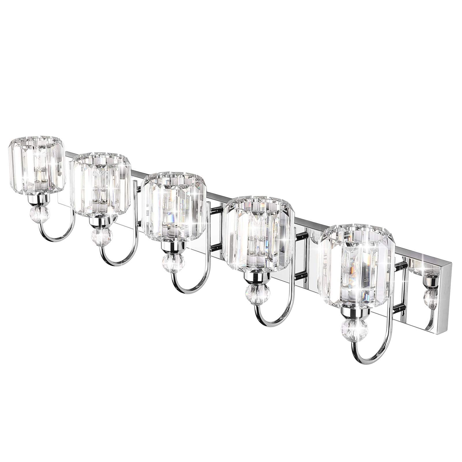 Ralbay Modern LED Crystal Bathroom Vanity Lights - Stainless Steel Mirror Lighting Fixtures with Dimmable Brightness for Bathroom, Powder Room & Dressing Area