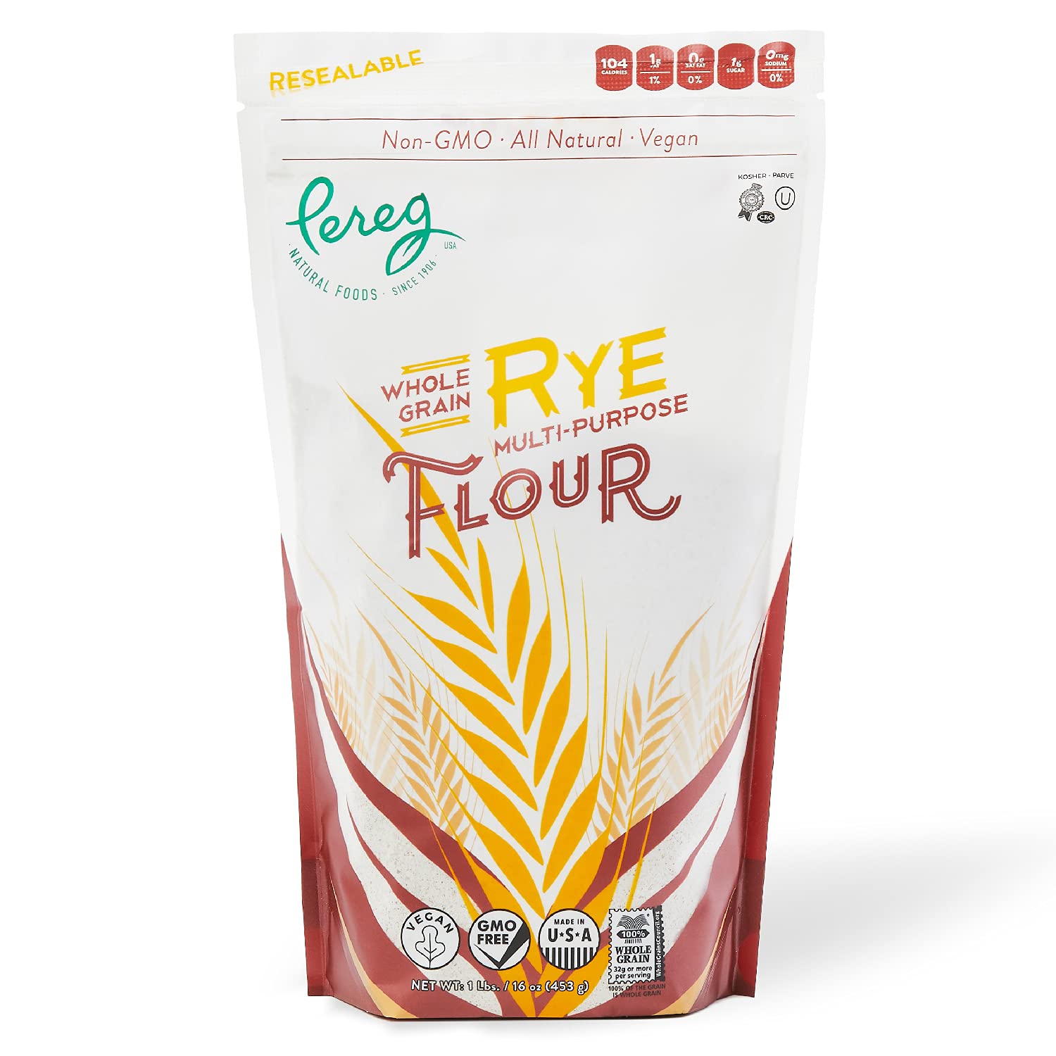 Pereg Natural's Rye Flour (16 Oz) - Non-GMO, Wheat Flour Substitute - Perfect for Baking Bread, Sourdough, Ginger Cookies - Vegan & All Natural - Ideal for Home Bakers, Artisan Bread Making, and Healthy Baking Recipes