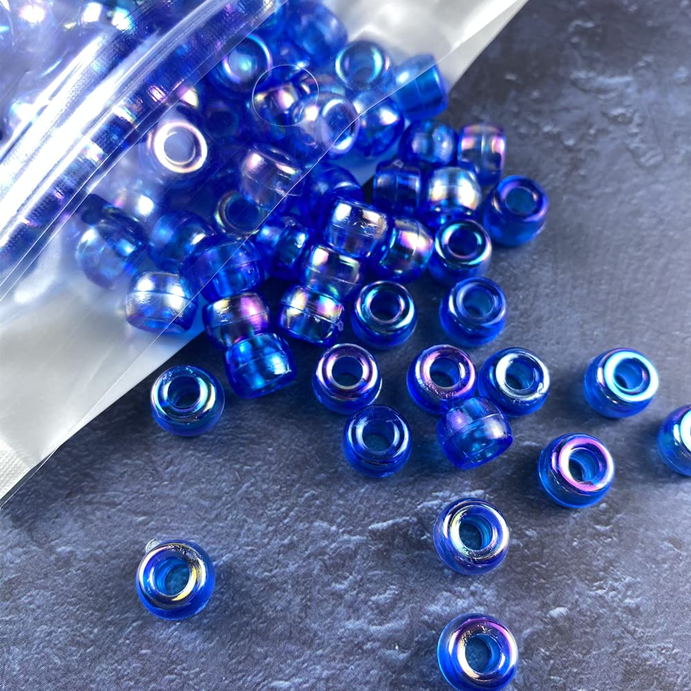 300 Pcs AB Color Acrylic Pony Beads - 6x9mm Pastel Plastic Spacer Beads for DIY Jewelry Making, Bracelets, Hair Braids & Crafts (Royal Blue AB) - Perfect for Kids Crafts, Friendship Bracelets & Party Favors