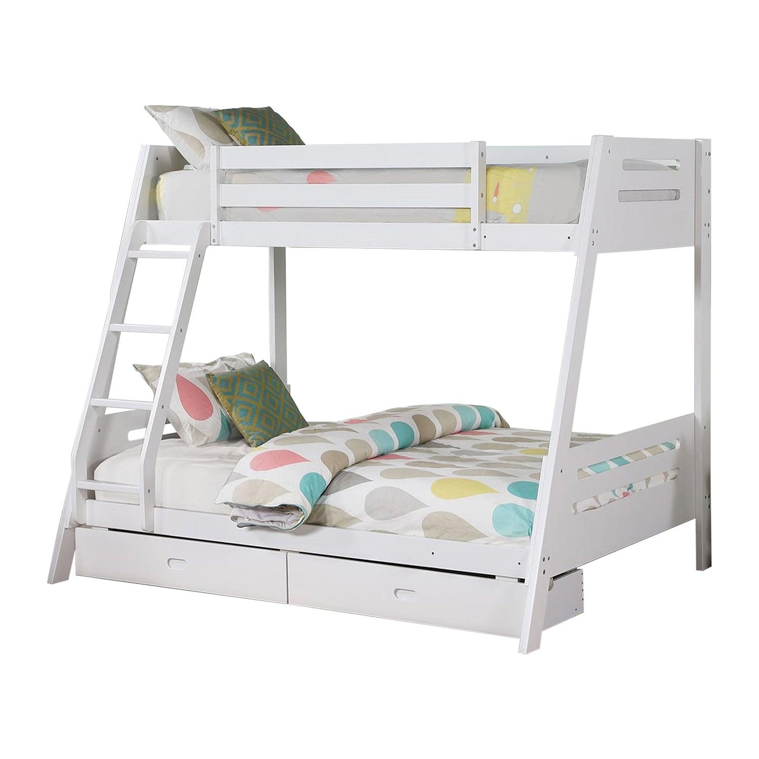 Solid Wood Twin/Full Bunk Bed with Reversible Angled Ladder & Underbed Drawers - Sturdy Kids Bunk Bed for Small Spaces, Bedroom & Guest Room - Perfect for Siblings, Sleepovers & Space Saving