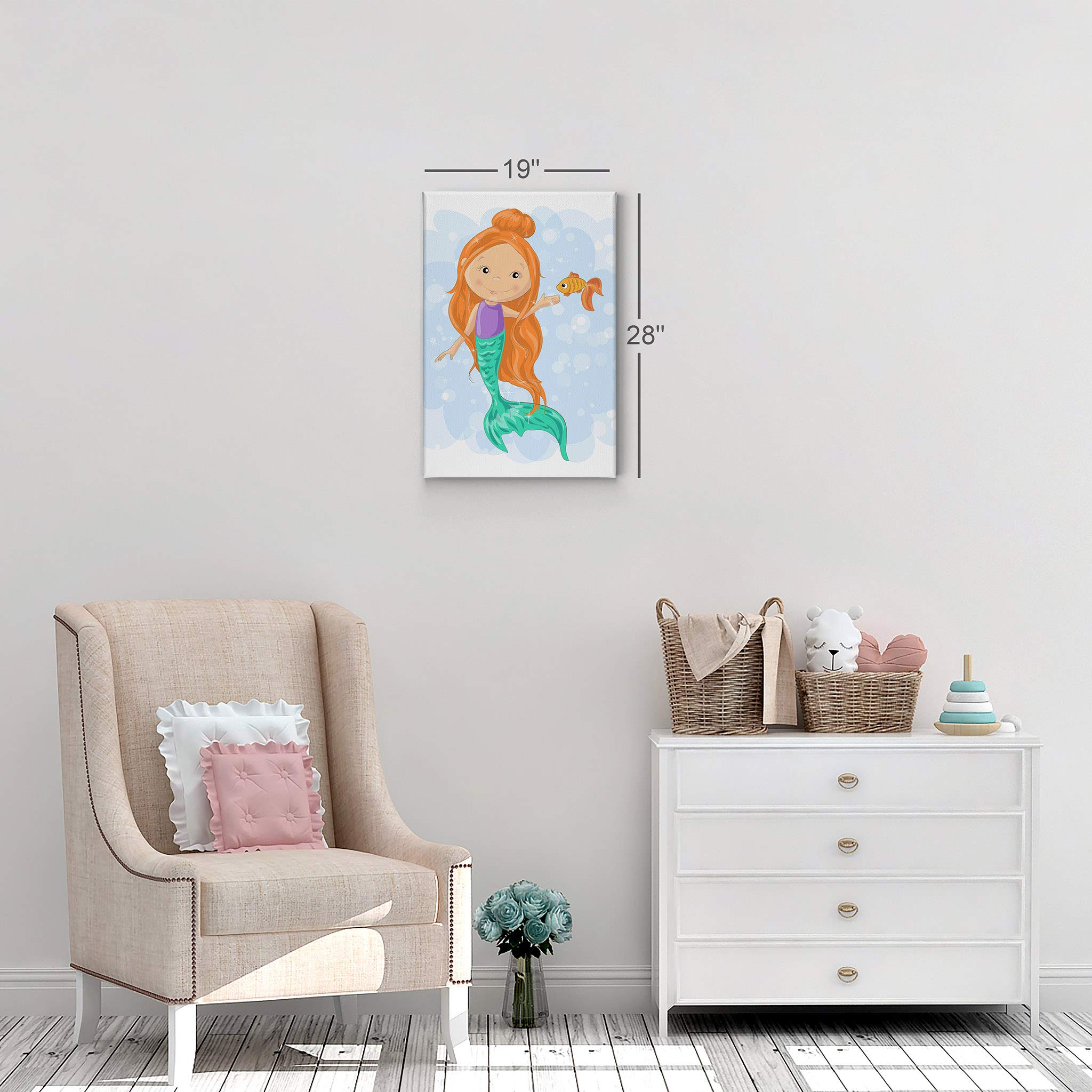 Cute Mermaid Canvas Print - Smile Art Design Kids Room Decor, Nursery Wall Art with White Background, Ready to Hang (17x11 in) - Perfect for Baby Rooms, Playrooms & Coastal Themed Decor | Made in USA