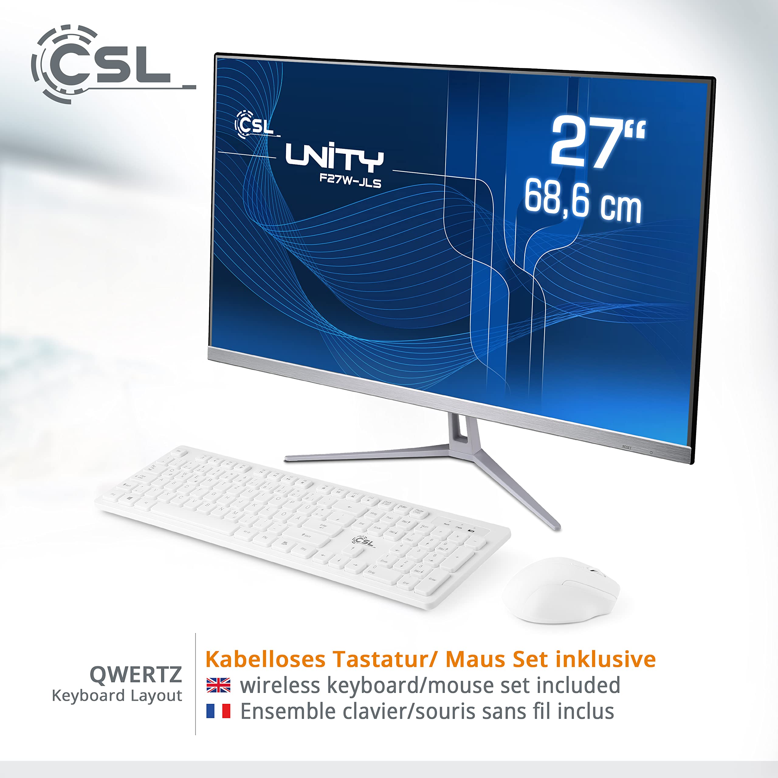 CSL Unity F27W-JLS 27-inch All-in-One PC - Intel Celeron N5100 Quad-Core, 32GB DDR4 RAM, 1TB SSD, Full HD 1080p Display, Windows 10 Home (White) - Perfect for Home Office, Business Workstations & Family Entertainment