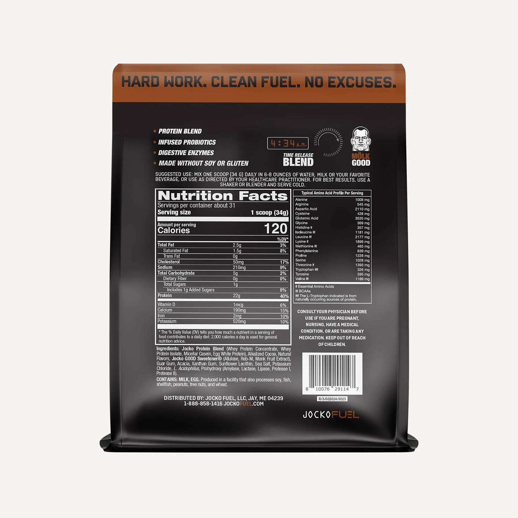 JOCKO Mölk Protein Powder - Grass Fed Whey Protein Isolate & Concentrate, 31 Servings (Chocolate Flavor) for Muscle Recovery & Post-Workout Nutrition - Ideal for Gym, Fitness & Bodybuilding