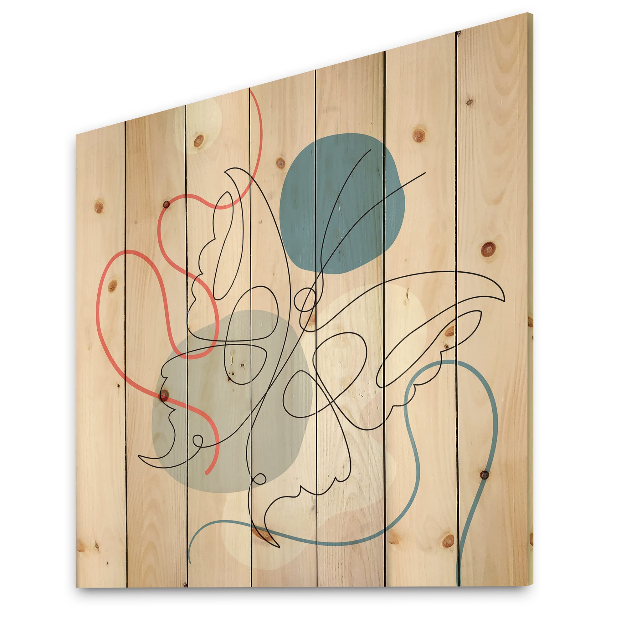 Modern Abstract Wood Wall Art - Cubism Butterfly Drawing on Pine for Living Room Decor