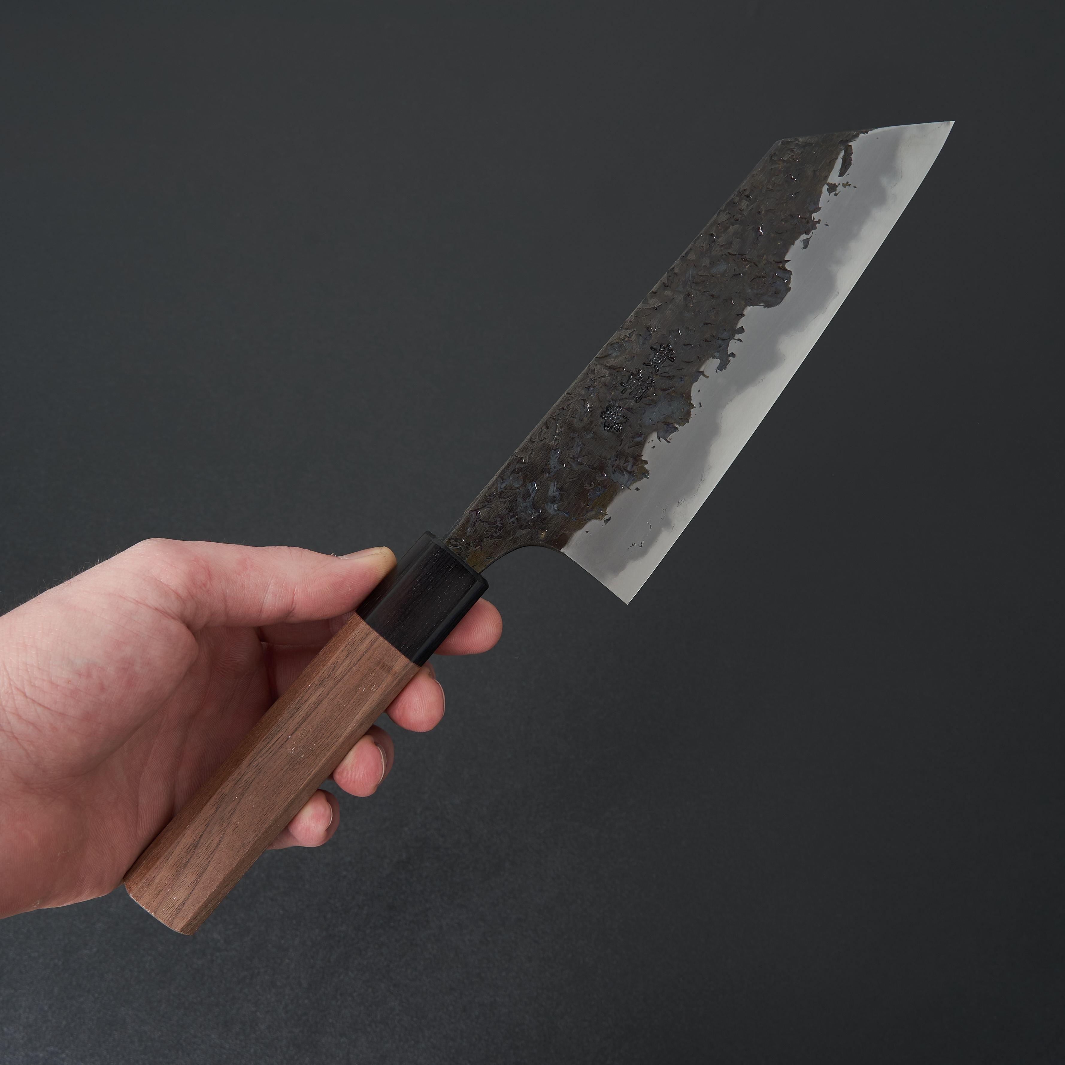 Premium Japanese Bunka Knife 165mm - Manaka Hamono Kisuke Blue #2 Steel Kurouchi Tsuchime Finish - Perfect for Sushi, Vegetables & Precision Cutting