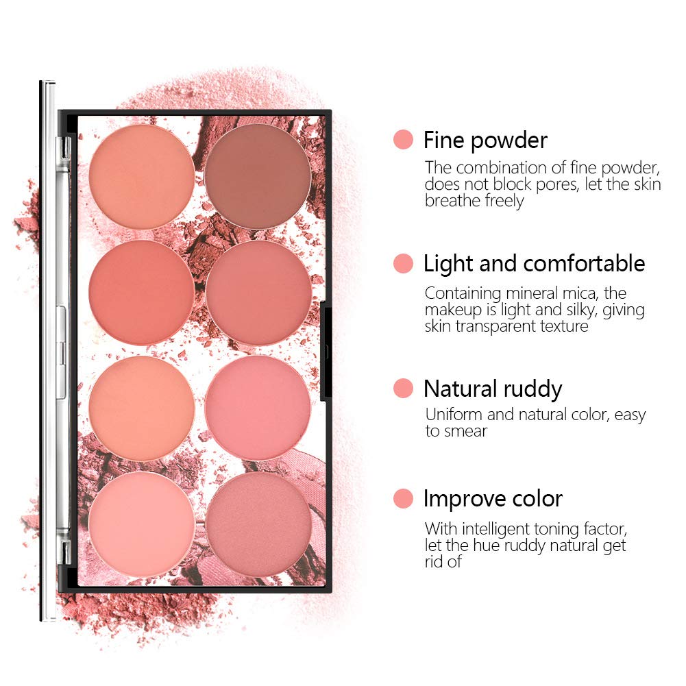 8-Color Blush Palette - Matte & Shimmer Powder for Face Contouring & Highlighting - Party & Daily Makeup