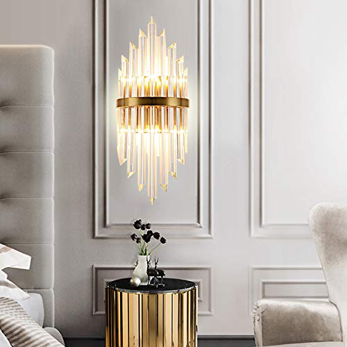 LITFAD Clear Crystal Wall Sconce Light - Modern LED Wall Lamp in Gold Finish for Living Room, Hallway, Bedroom & Hotel Decor | Elegant Lighting Fixture for Home and Commercial Spaces