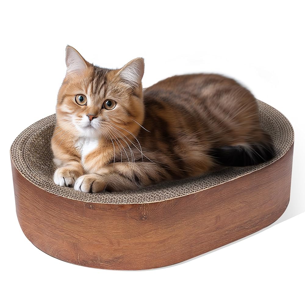 ComSaf Durable Corrugated Cardboard Cat Scratcher Bed & Lounge - Long Lasting Scratch Pad Board for Indoor Cats to Protect Furniture & Sofa (Oval Shape) - Perfect for Playtime, Napping & Protecting Your Home Decor