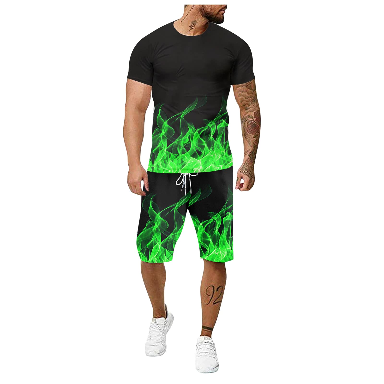 BEUU Men's 3D Printed Fitness Tracksuit Set - Breathable Quick-Dry Workout Shirt & Athletic Shorts 2-Piece Outfit for Gym, Running & Summer Sports | Activewear for Men