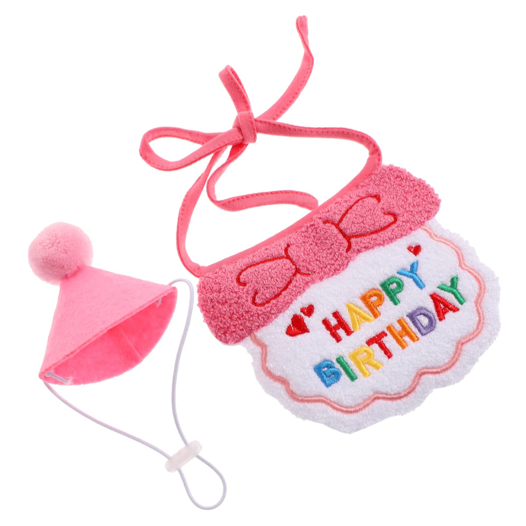 BESPORTBLE 2 Sets Pet Birthday Party Hats & Triangle Bibs - Dog & Kitten Neck Scarf Suit with Yarn Accessories for Birthday Celebrations & Photo Shoots