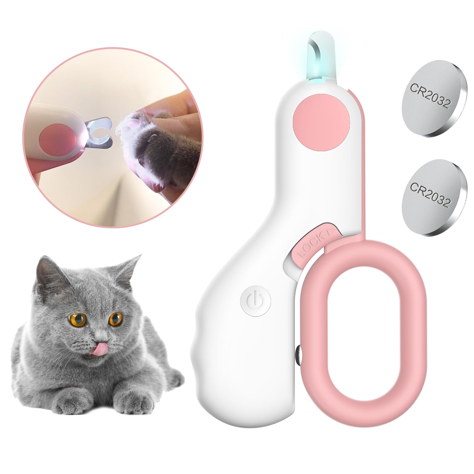 LED Pet Nail Clippers with Safety Guard - Professional Cat & Small Dog Nail Trimmer for Kittens, Rabbits, Birds - Gentle Grooming Tool for Indoor Pets (Pink) | Perfect for Stress-Free At-Home Pet Nail Care & Grooming Sessions