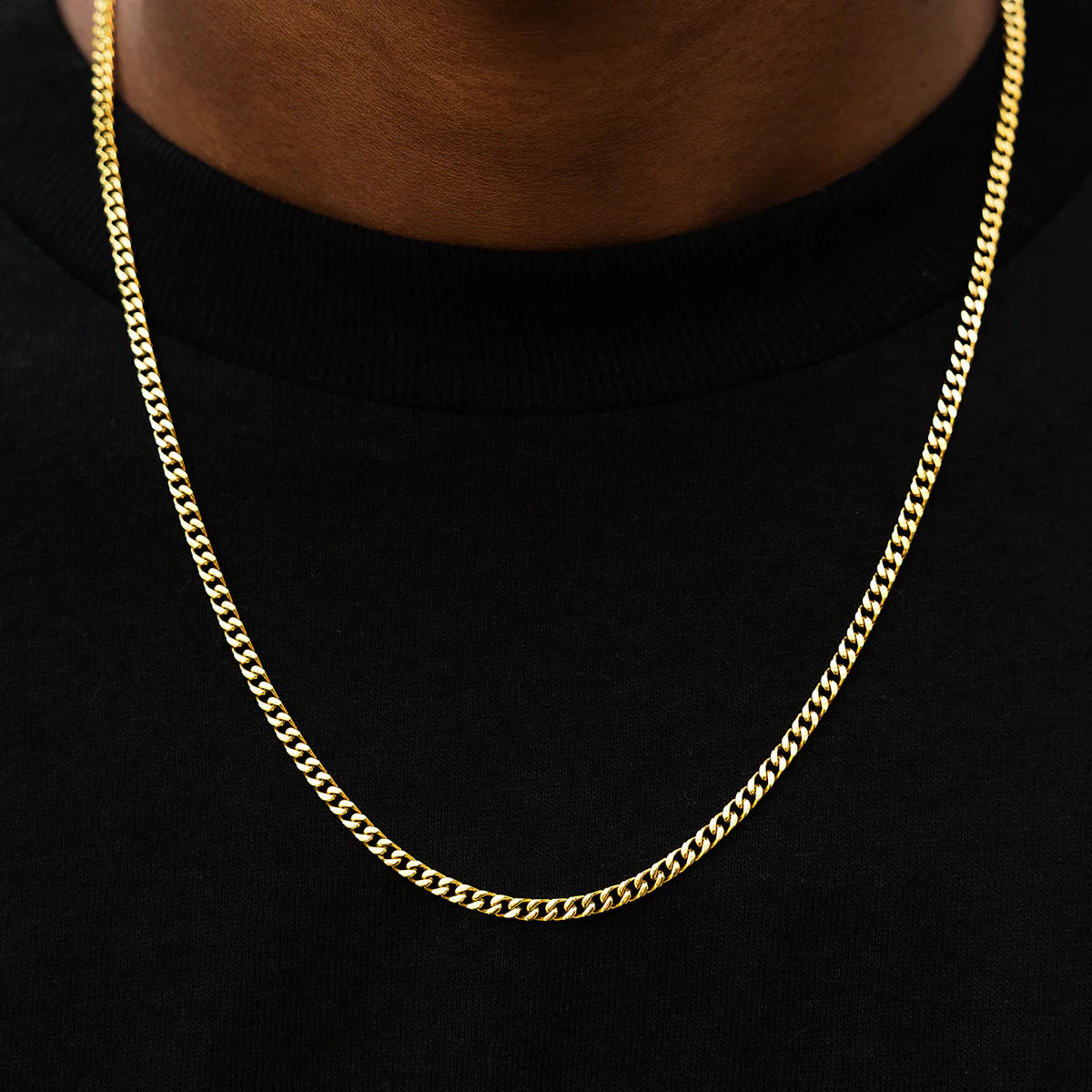 18K Yellow Gold Cuban Link Chain Necklace for Men - 3mm Thick, Durable & Stylish - Perfect for Gifts, Parties & Everyday Wear