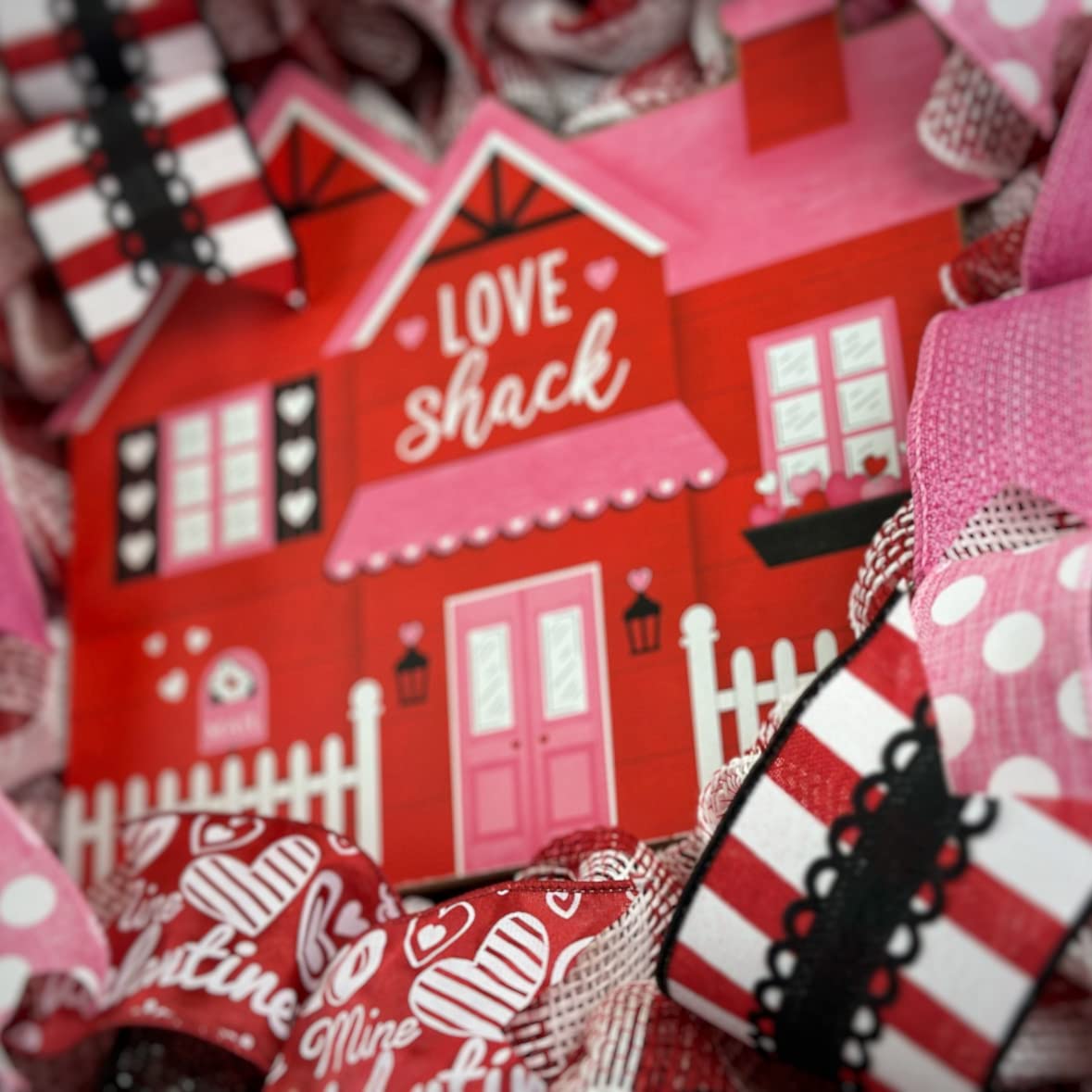Valentine's Day Wreath - Love Shack Farmhouse Rustic Door Decor in Red, White, Black & Pink - Perfect for Valentine's Decorations, Front Door Welcome Wreath & Seasonal Home Decor