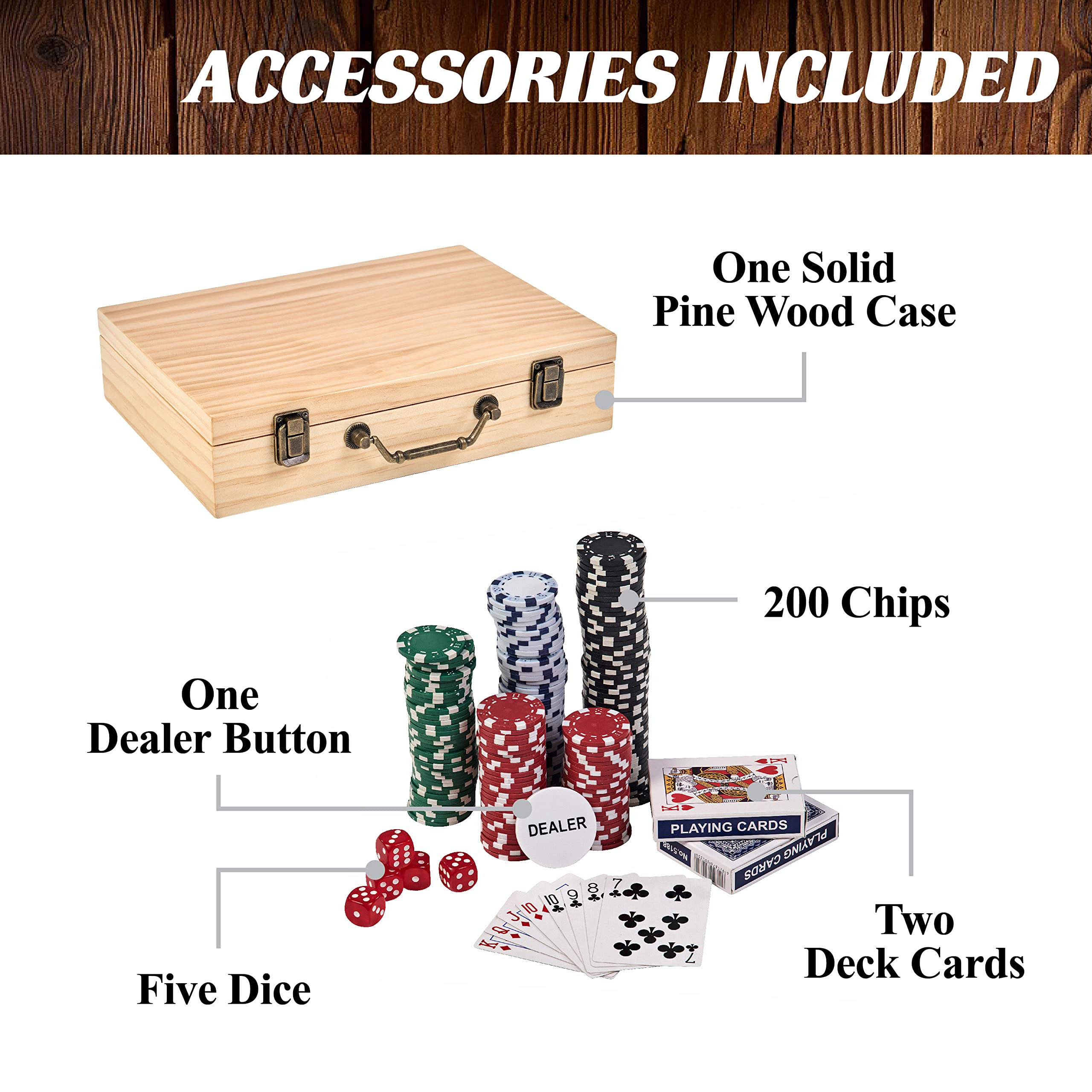 Barrington Folding Poker Table & Chip Set - Durable Padded Rail with Felt Surface for Texas Holdem, Omaha & Casino Night - Home Game, Poker Party & Tournament Use