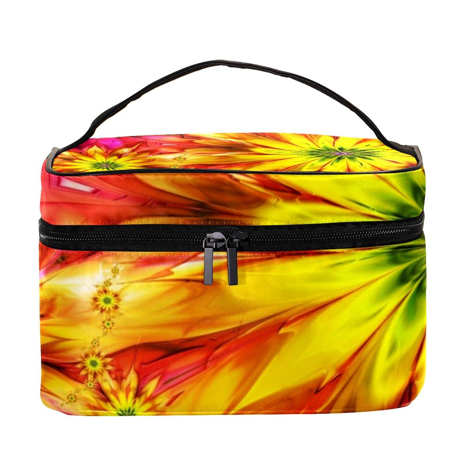 Vibrant Abstract Floral Travel Makeup Bag - Large Cosmetic Organizer with Zipper for Women & Girls | Perfect for Vacation, Gym, and Daily Essentials Storage
