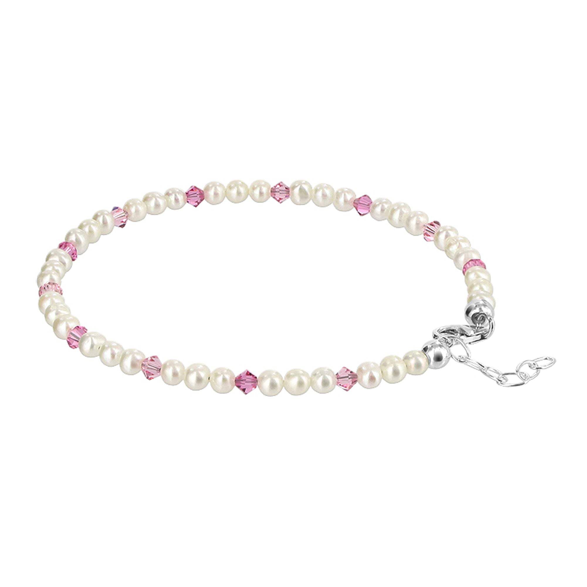 925 Silver Pearl Crystal Anklet 9-10