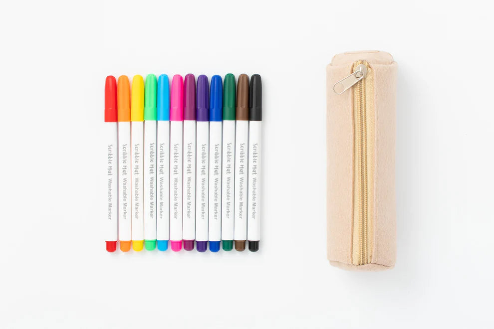 Scribble Mat with 12 Washable Pens & Felt Pencil Case - Reusable Kids Drawing Mat for Travel, Restaurants & Home Play - Perfect Toddler Activity Toy for Car Rides & Airplane Trips