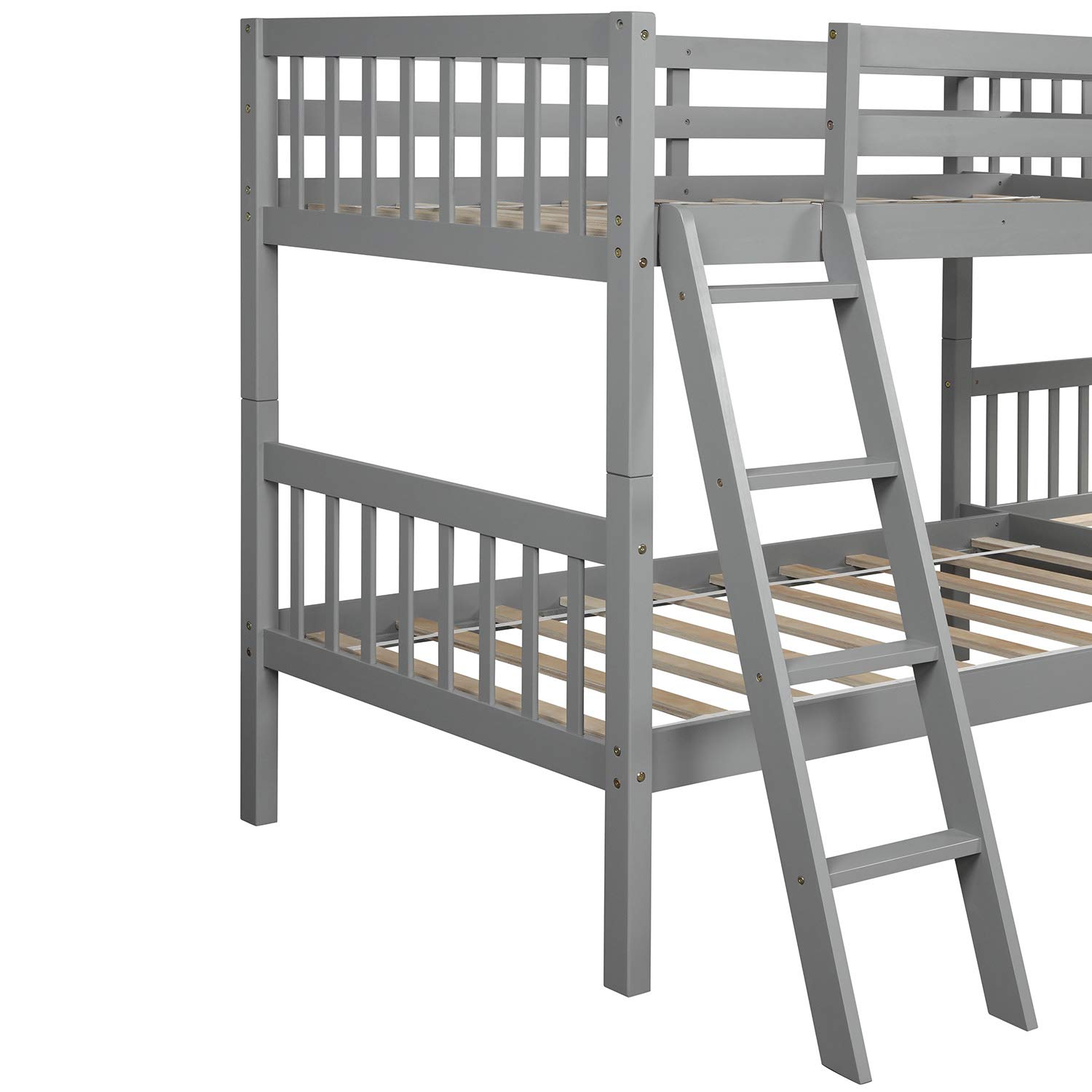Harper & Bright Designs L-Shaped Quad Bunk Bed for 4 - Twin Size Wooden Bunk Bed Frame for Kids, Teens & Adults - Space-Saving Gray Bedroom Furniture for Small Rooms, Dorms & Vacation Homes