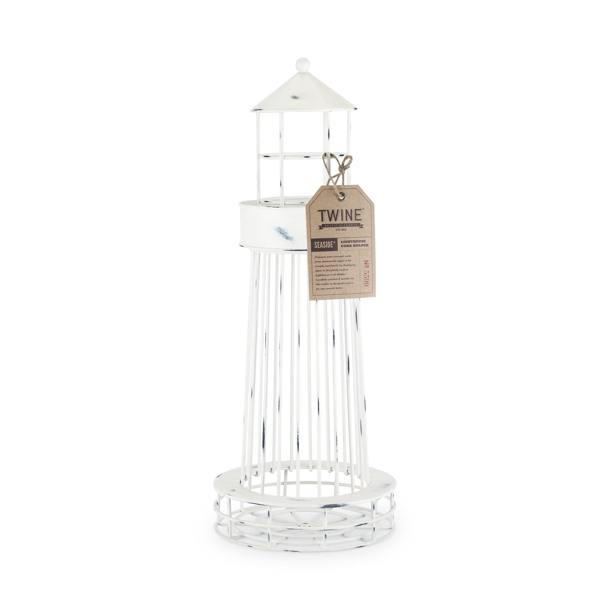 Twine Lighthouse Wine Cork Holder - Rustic Farmhouse Kitchen & Wine Bar Decor - Wine Corks Storage & Collector - Set of 1 in White - Perfect for Home Bars, Wine Cellars & Gift Giving