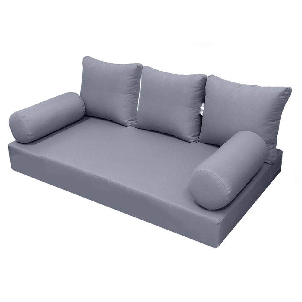 Prolinemax Style3 Queen Size 6-Piece Outdoor Daybed Cushion Set with Knife Edge Design - Includes Mattress, Bolster & Pillows for Patio, Poolside, or Garden Relaxation