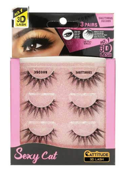 3D Sexy Cat Eyelashes 3-Pack - Voluminous & Natural Look | Choose Your Style for Parties, Halloween & Special Occasions