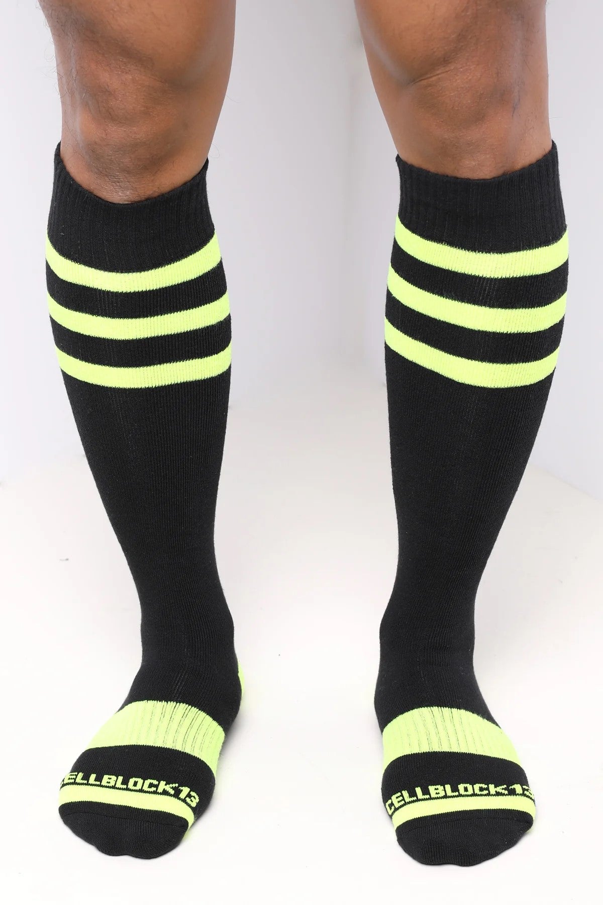 Cellblock 13 Linebacker Knee High Socks - Black/Neon Yellow for Football, Running & Sports Performance | Breathable Compression Socks for Athletes