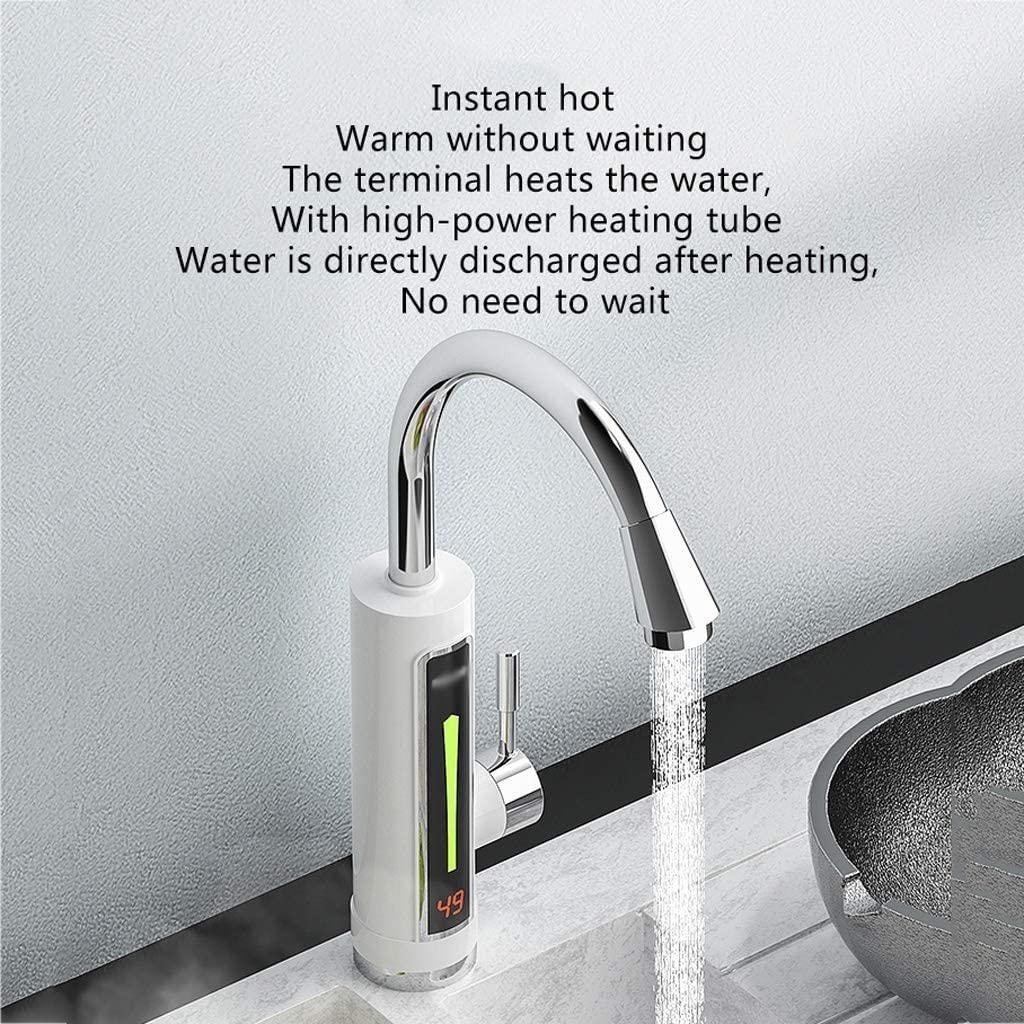 Instant Tankless Electric Hot Water Heater Faucet with LED Digital Display - Fast Heating Tap for Kitchen & Bathroom, White - Perfect for Washing, Cooking, and Cleaning