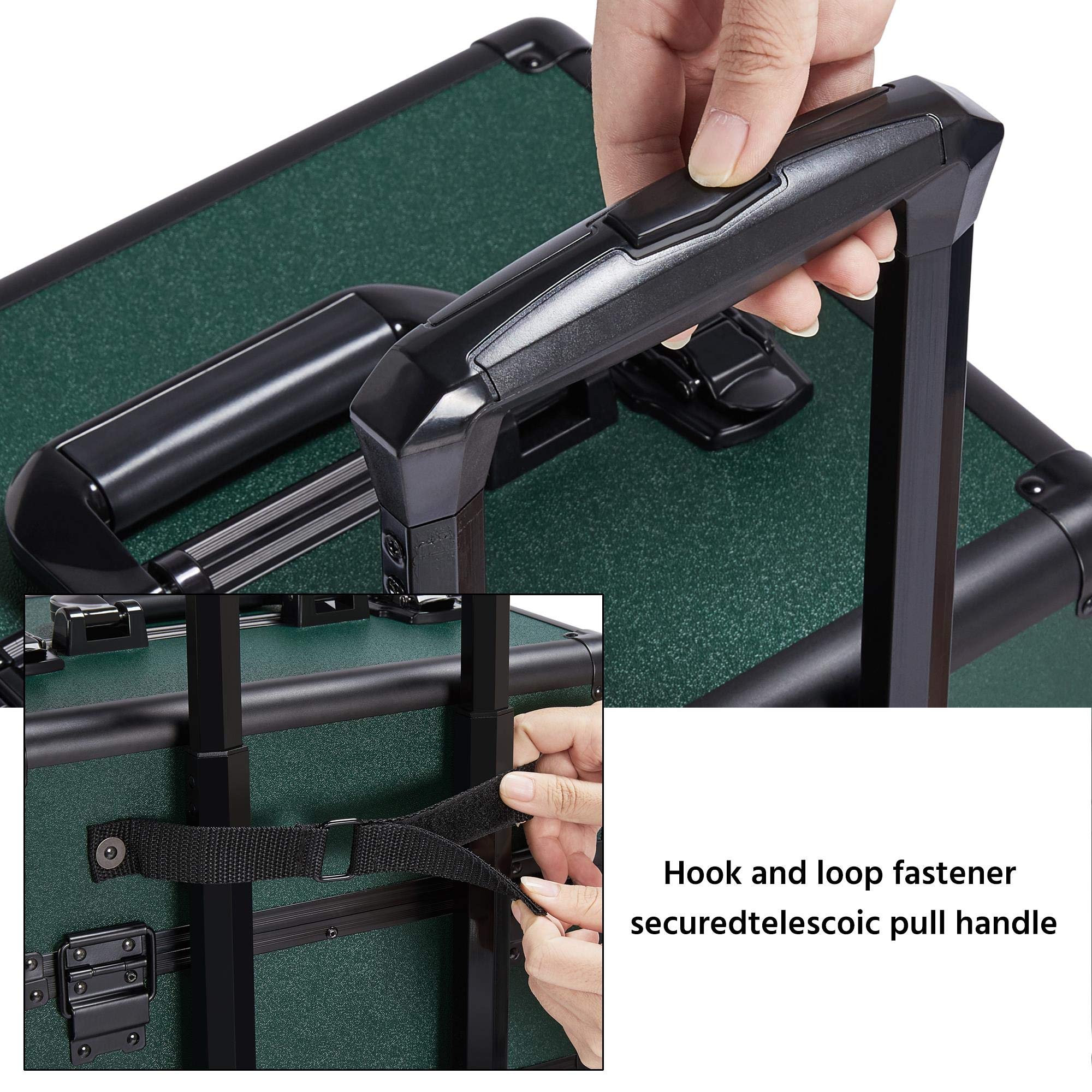 Topeakmart Large 4-in-1 Professional Rolling Makeup Train Case - Cosmetic Storage Organizer with Folding Trays, Wheels & Aluminum Frame (Dark Green) | Perfect for Travel, Salon Professionals & Makeup Artists