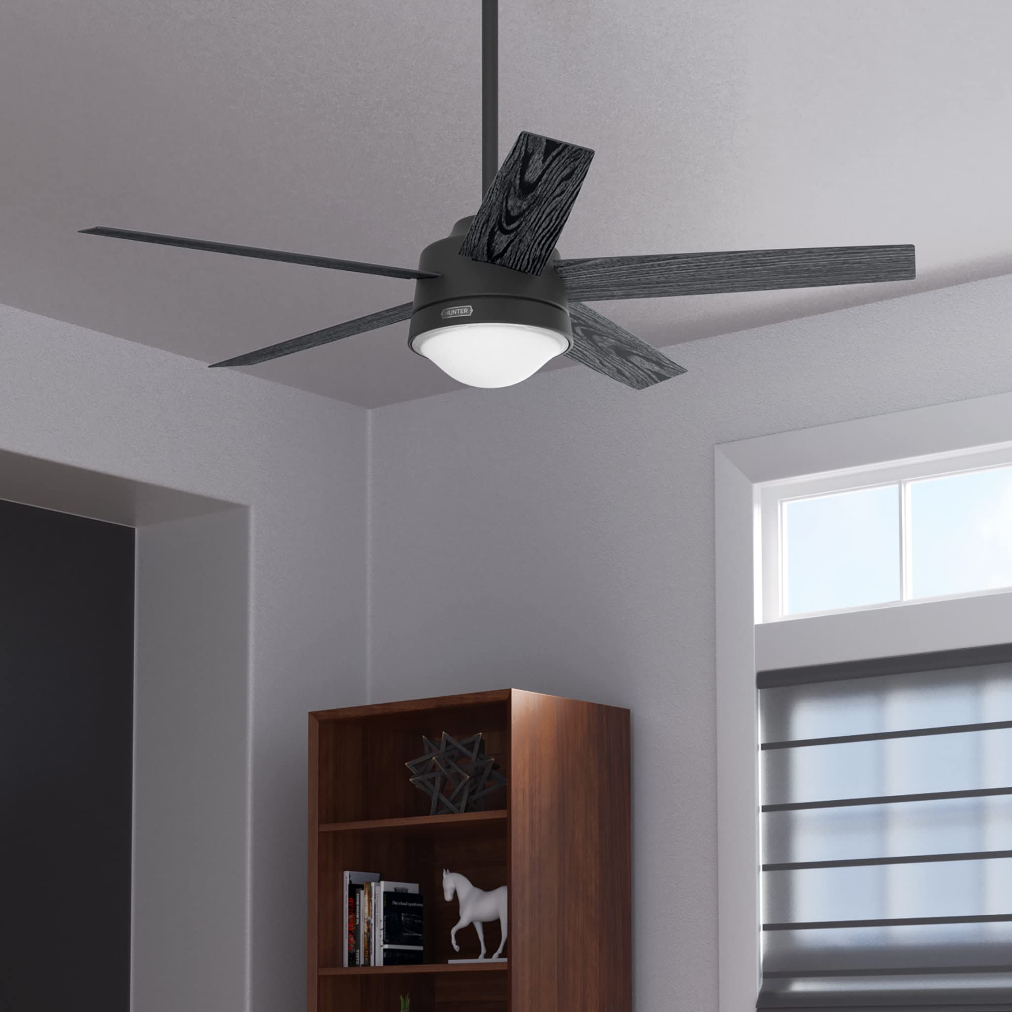 Hunter Fan Company 51570 Lykke 52-Inch Matte Black Ceiling Fan with Light Kit - Perfect for Bedroom, Living Room & Outdoor Patio Cooling