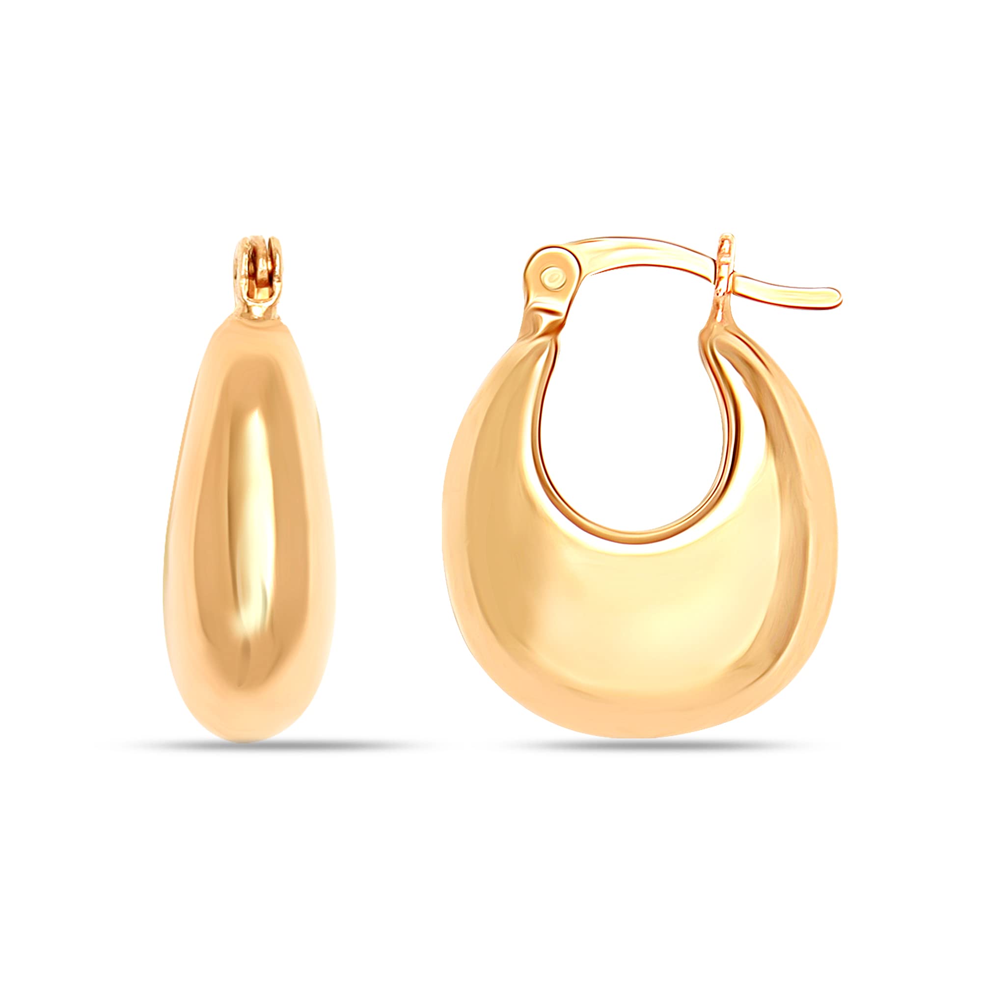 LeCalla 925 Sterling Silver Gold-Plated Hollow-Puff Shrimp Hoop Earrings for Women & Teens | Elegant Dainty Jewelry for Everyday Wear, Parties & Gifts