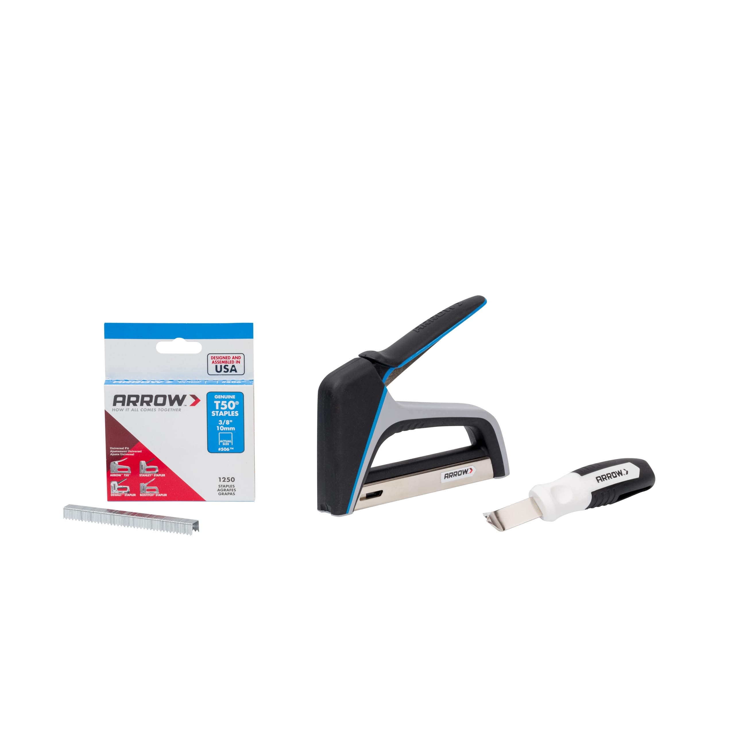 Arrow T50XKIT1000 Heavy Duty Staple Gun Kit with 1,000 Staples & Staple Puller - Professional Staple Gun for Upholstery, Carpentry, DIY Projects - Perfect for Furniture Repair, Home Improvement, and Crafting