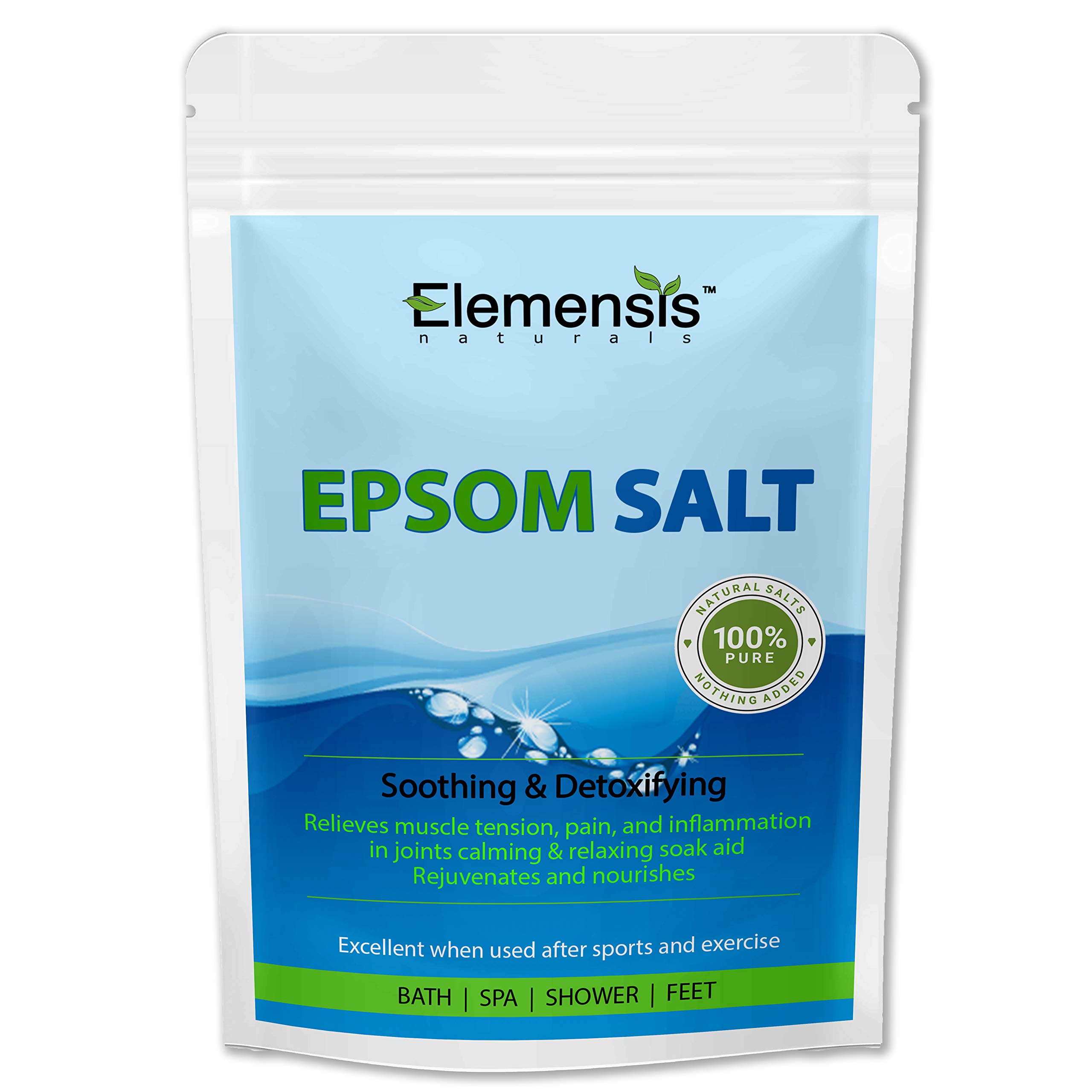 Elemensis Naturals Pure Epsom Salt Granules (Magnesium Sulfate) - 1kg (2 x 500g) for Relaxing Baths, Foot Soaks, Muscle Pain Relief & Spa Therapy | Perfect for Post-Workout Recovery, Stress Relief & Detox Baths