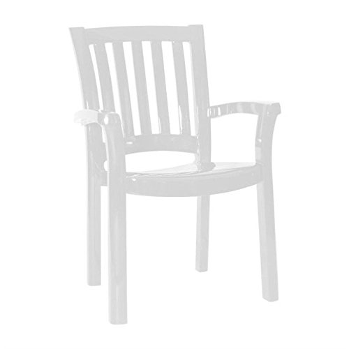 Atlin Designs White Resin Patio Outdoor Dining Arm Chairs - Commercial Grade (Set of 4) - Perfect for Restaurant, Hotel, Poolside & Backyard Dining
