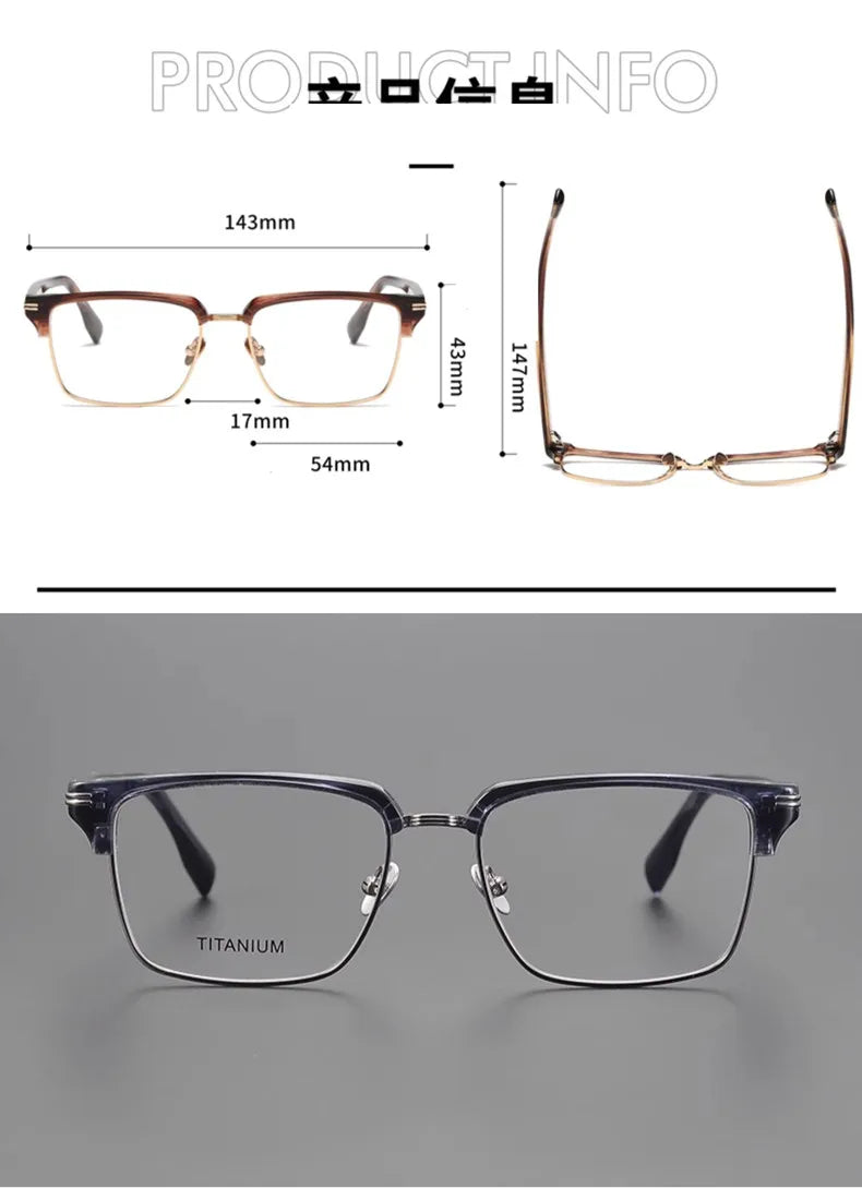 Stylish Unisex Full Rim Polygon Square Titanium Acetate Eyeglasses Frame 6518 - Lightweight Durable Glasses for Work, Reading & Fashion Accessories