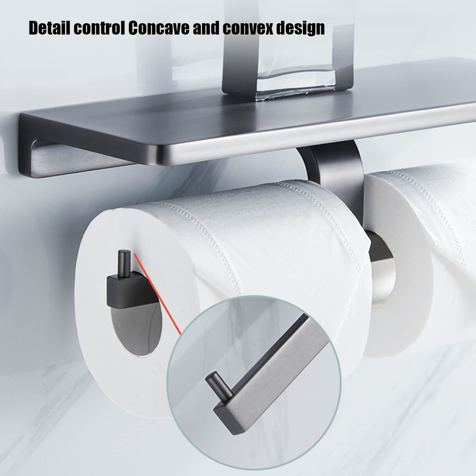 Double Toilet Paper Holder with Shelf - Wall Mounted Bathroom Tissue Dispenser & Phone Storage | Gun Grey Bathroom Accessories for Modern Homes
