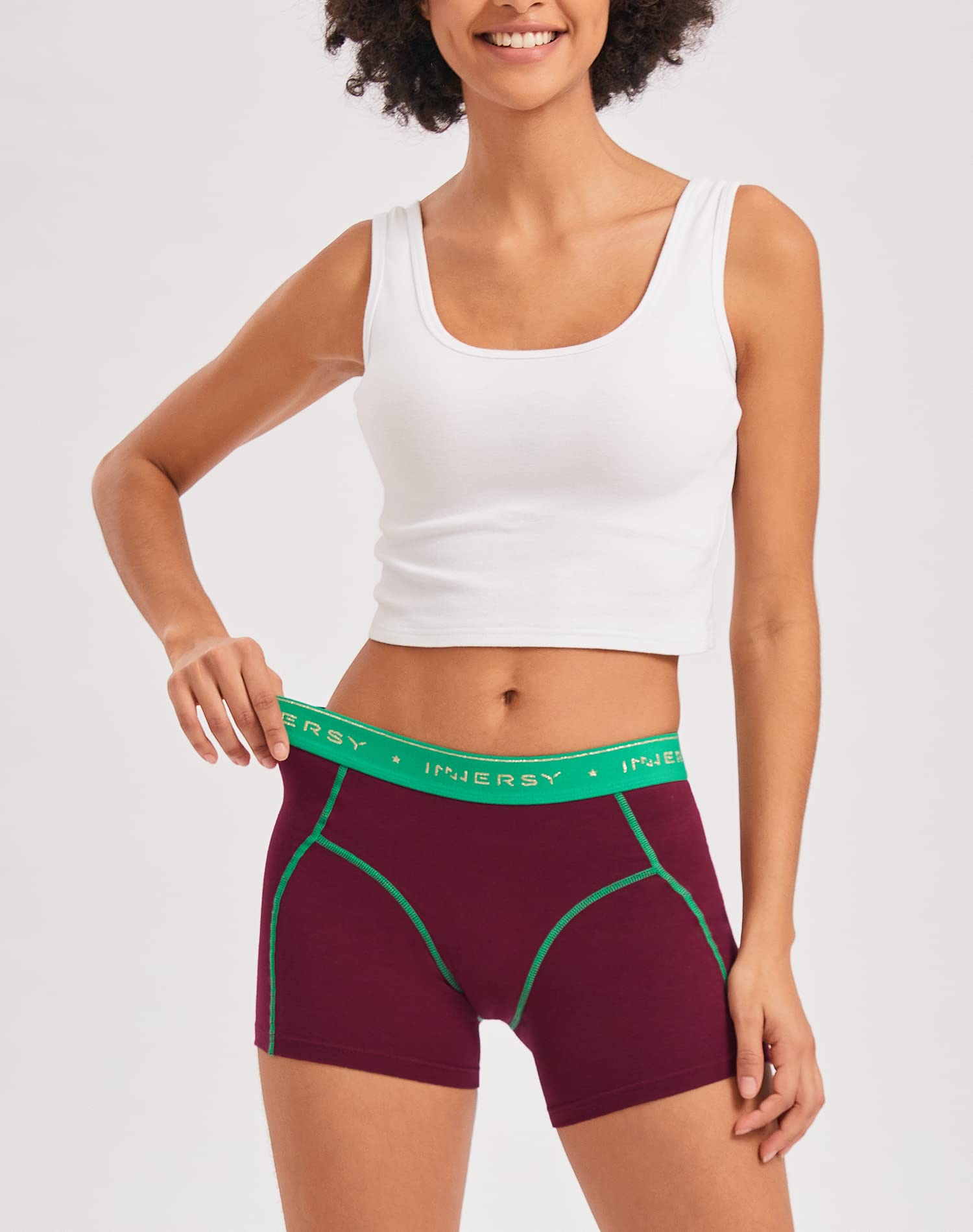 INNERSY Women's Cotton Boxer Shorts 3-Pack - Mid Rise Sporty Boyshort Underwear for Women - Soft Breathable Comfort for Everyday Wear, Workout & Lounge