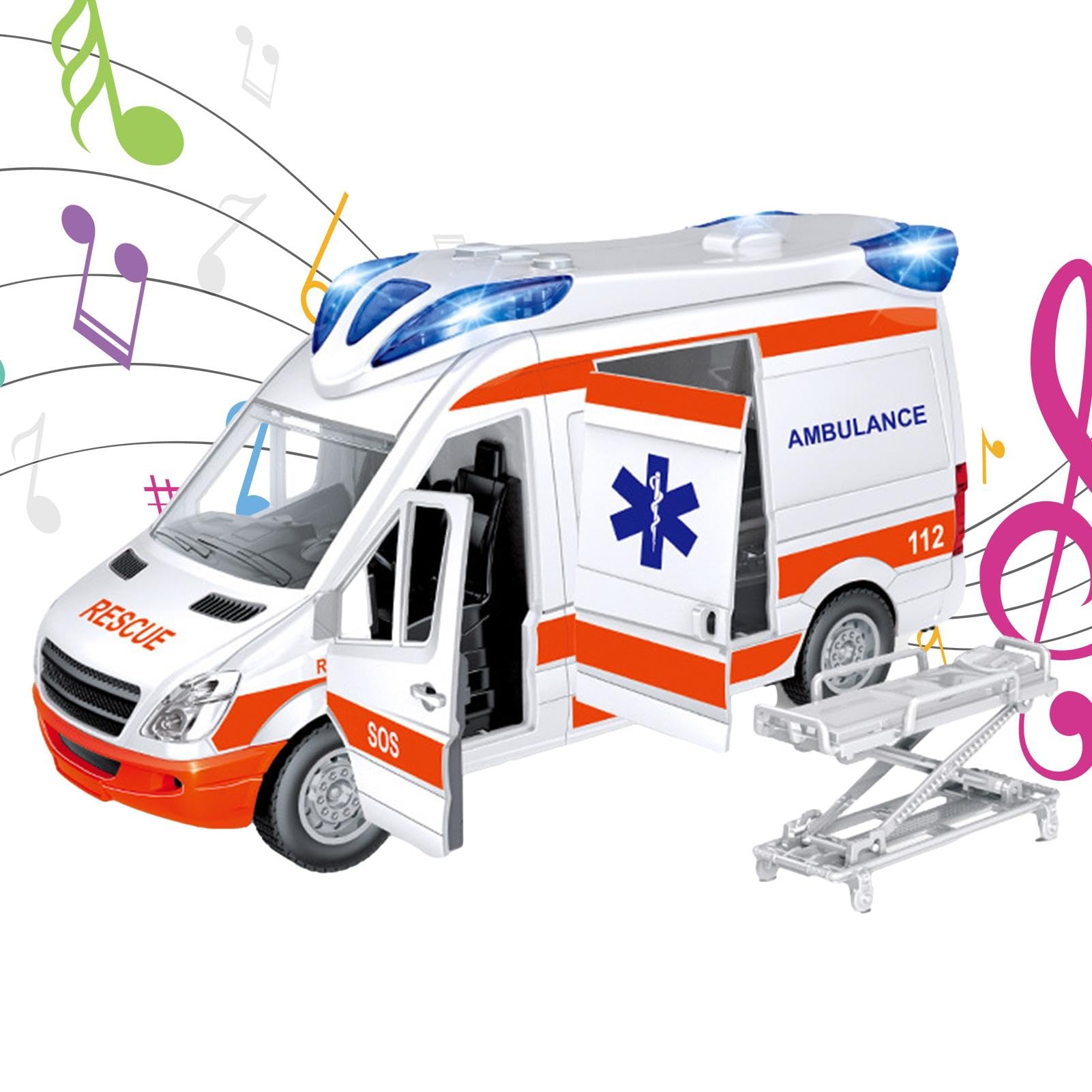 Kids Rescue Vehicle Toy Set - Large Friction-Powered Ambulance & Fire Truck with Lights & Sounds | Educational Toddler Toys for Pretend Play & Emergency Response Learning