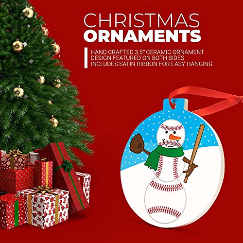 Hand-Painted Snowman Baseball Christmas Ornament - Ceramic Holiday Tree Decor for Xmas, Winter & Sports Fans - Perfect for Gifts, Home & Office Decor