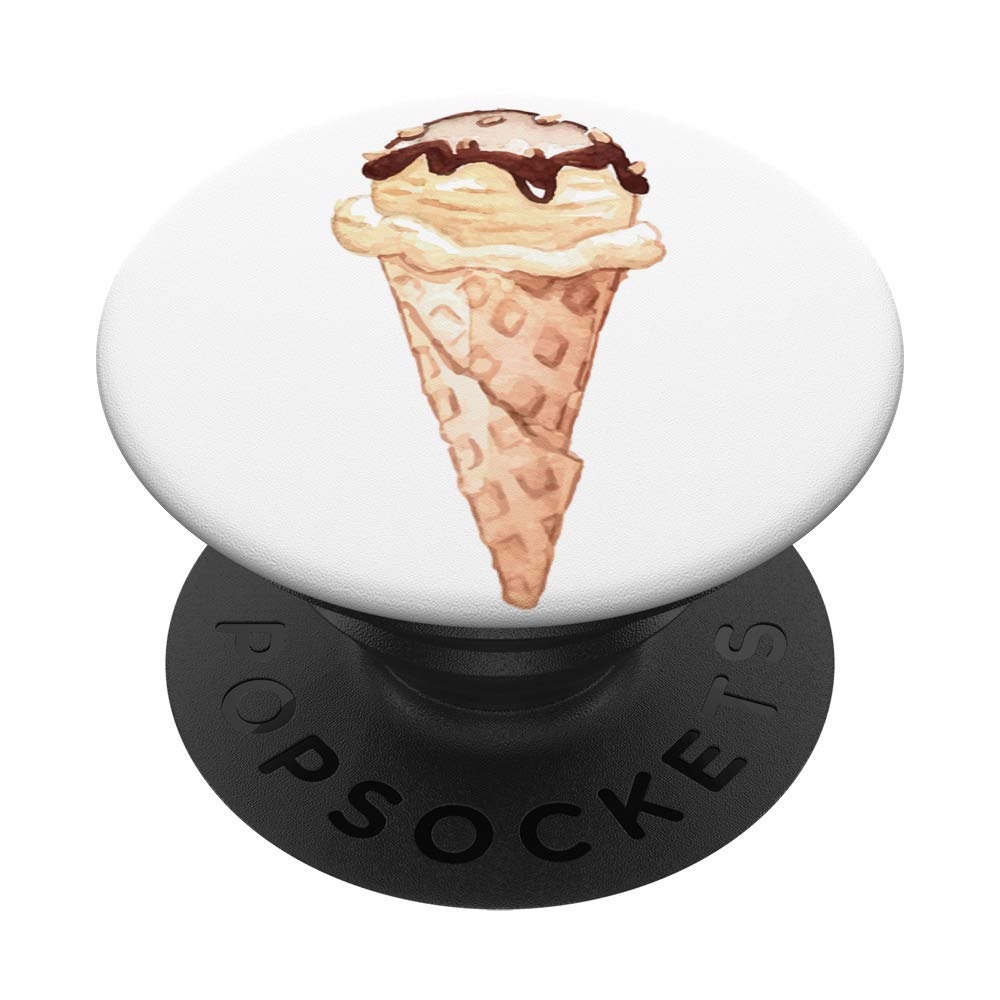 Swappable PopGrip for Phones & Tablets - Watercolor Ice Cream Design with Vanilla & Chocolate Cone | Perfect for Phone Grip, Stand & Selfies