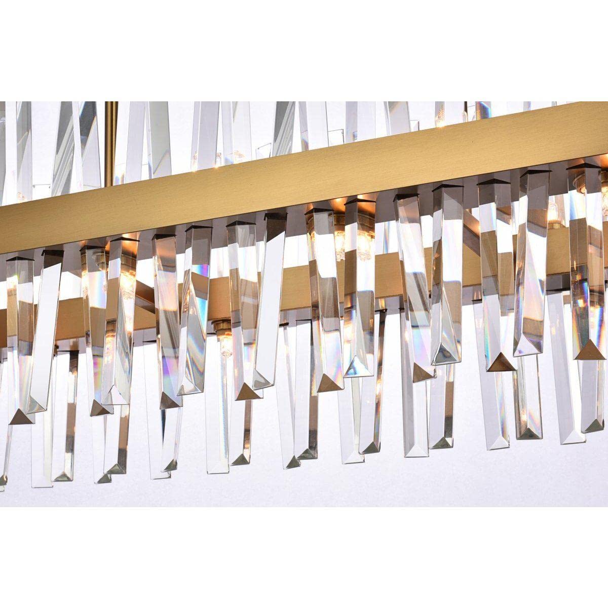 36 Inch Satin Gold Crystal Rectangle Chandelier Light - Modern Dining Room & Foyer Lighting Fixture for Elegant Home Decor