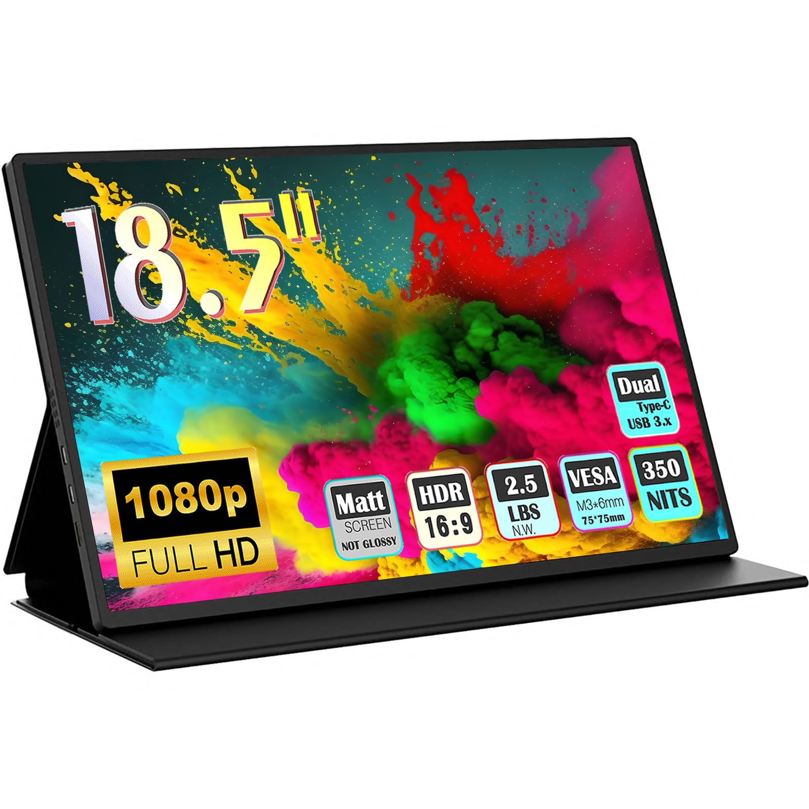 Bimawen 18.5 Inch Portable Monitor with 100% sRGB 1080p FHD Display, USB 3.0 Compatible for Laptop, Phone, PS5, Xbox & Gaming Devices - Sleek CNC Aluminum Frame (Dark) - Perfect for Work, Travel & Mobile Entertainment