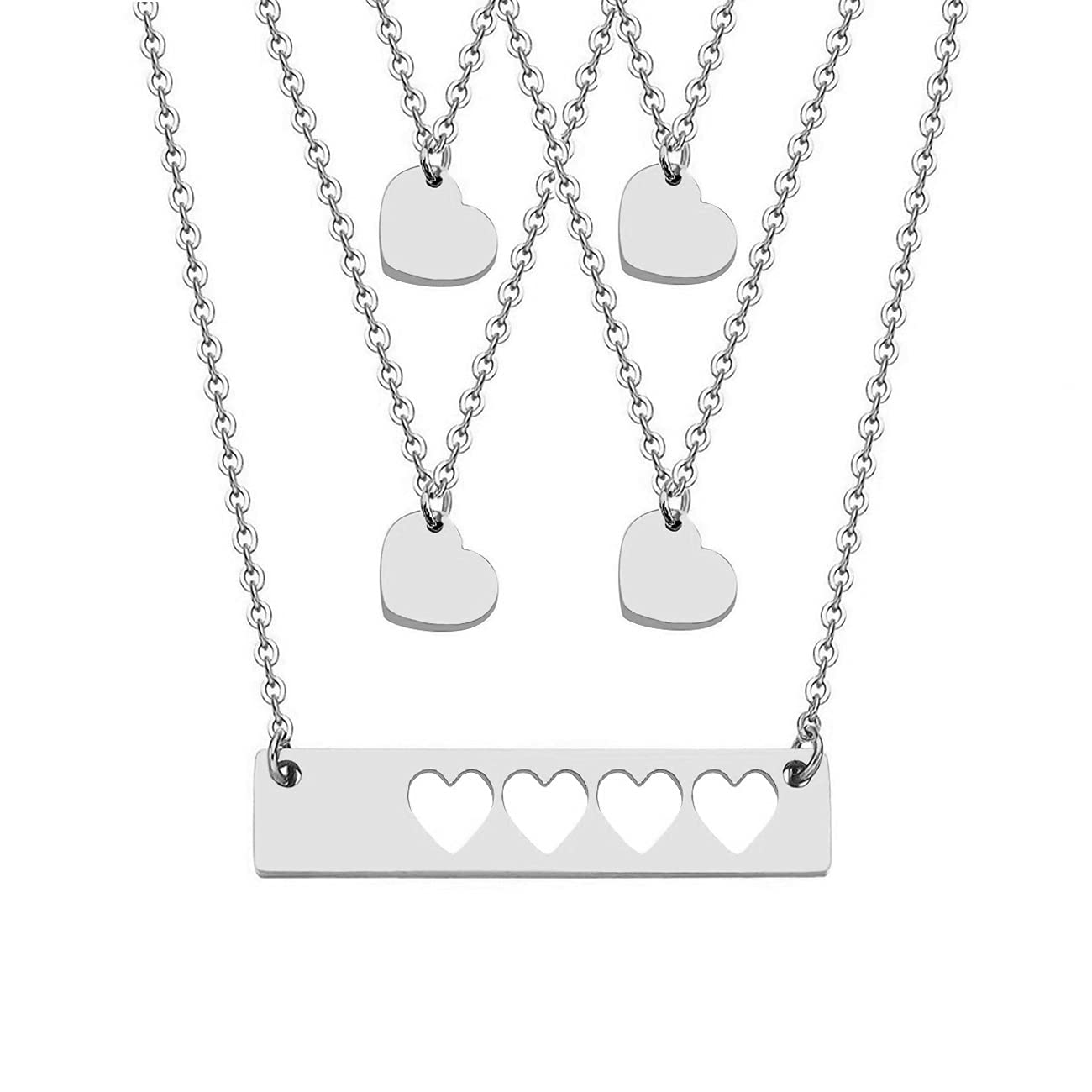 JJTZX Mother Daughter Necklace Set - Horizontal Bar with Cutout Heart, Matching Mommy and Me Jewelry for Women | Perfect Gift for Birthday, Anniversary & Mother's Day