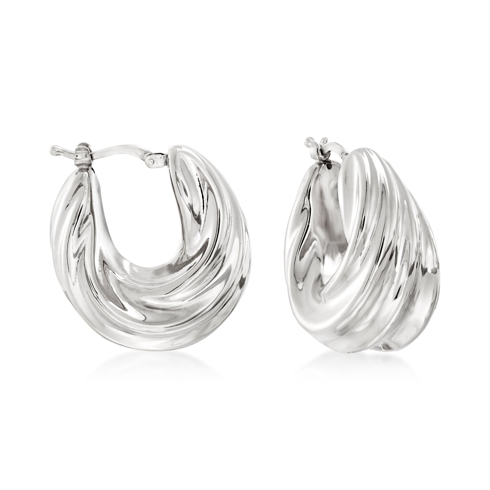Ross-Simons Italian Sterling Silver Pleated Twist Hoop Earrings – Elegant Dangle Earrings for Women, Perfect for Parties, Weddings & Everyday Wear