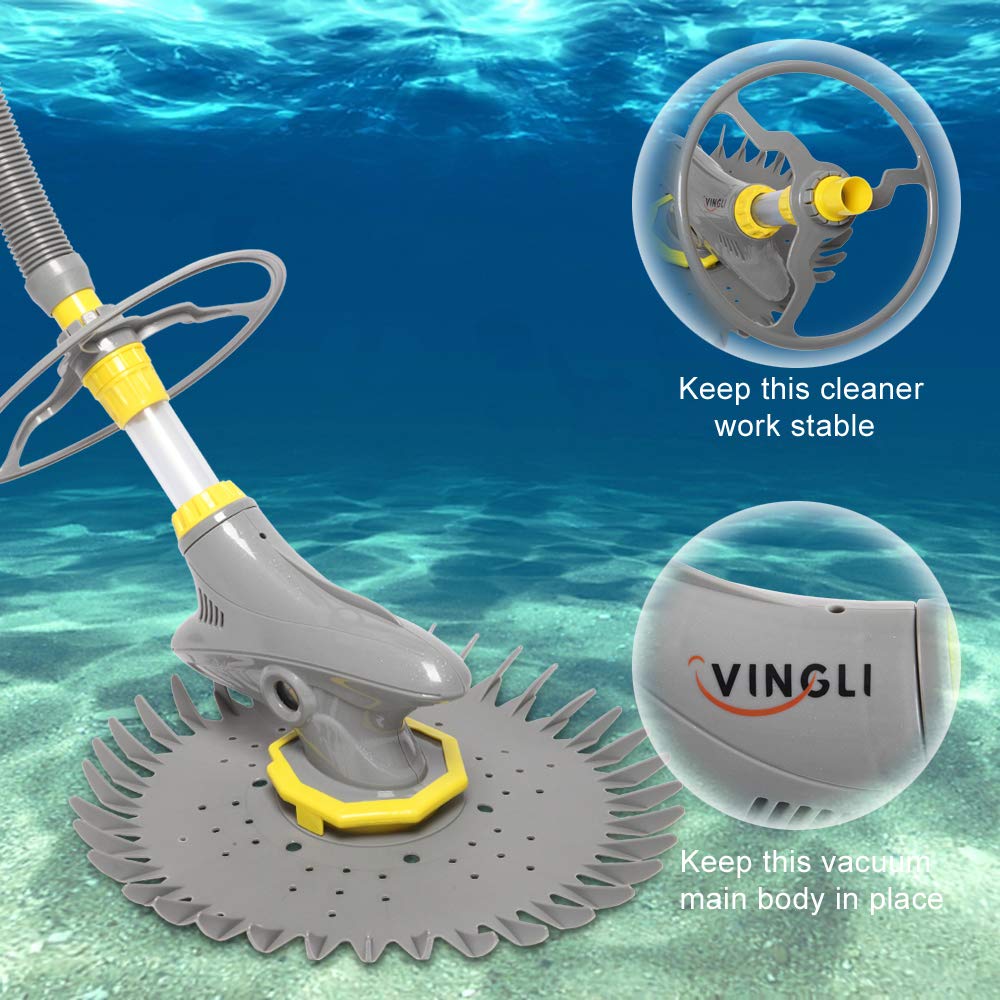 VINGLI Automatic Pool Vacuum Cleaner for Inground & Above Ground Pools - Robotic Pool Cleaner with Extra Hoses & Diaphragms (Grey) - Ideal for Weekly Pool Maintenance & Debris Removal